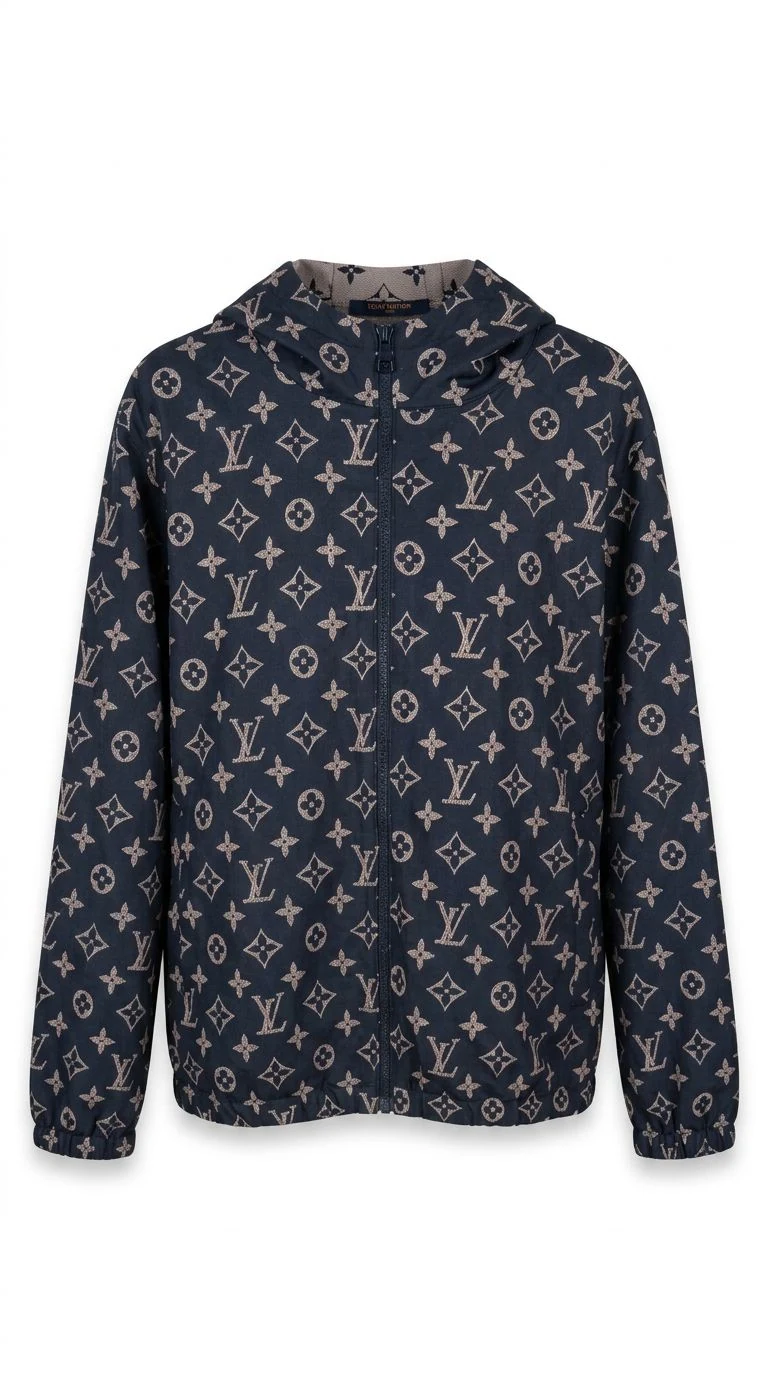 Louis Vuitton Monogram Lacivert Kapüşonlu Naylon Mont
